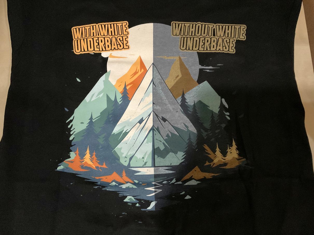 with and without underbase print comparison