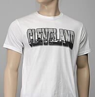 CLEVELAND text with skyline inside it